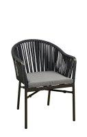 Terrassenstuhl Ramila-48 Dark Grey mit beigem Aluminiumgestell und Textilen-Rücken, stapelbar und wetterfest für Gastronomie Terrassenstuhl Ramila-48 Dark Grey mit beigem Aluminiumgestell und Textilen-Rücken, stapelbar und wetterfest für Gastronomie
