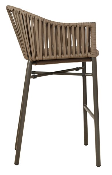 Outdoor-Barhocker Ramila-Bar Taupe mit Aluminiumgestell und grauem Sitzkissen Seitenansicht