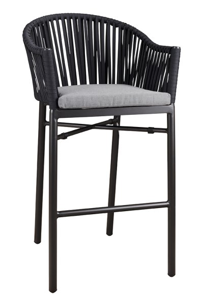 Outdoor-Barhocker Ramila-Bar Dark Grey mit Aluminiumgestell und grauem Sitzkissen