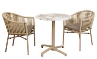 Vorschau: Ramila Macchiato Terrassenstuhl mit beigem Aluminiumgestell und Textilen-Rücken, stapelbar und wetterfest für Gastronomie in Sitzgruppe um Tisch Vorschau: Ramila Macchiato Terrassenstuhl mit beigem Aluminiumgestell und Textilen-Rücken, stapelbar und wetterfest für Gastronomie in Sitzgruppe um Tisch