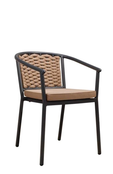 Terrassenstuhl Nea Caramel mit Rope-Rückenlehne und Aluminiumgestell für die Gastronomie
